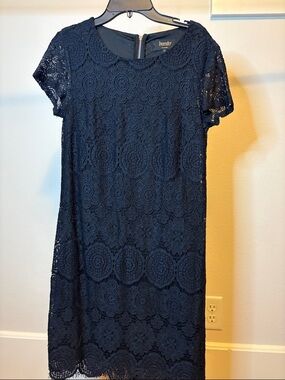 Laundry By Shelli Segal Navy Crochet Lace Midi Dress